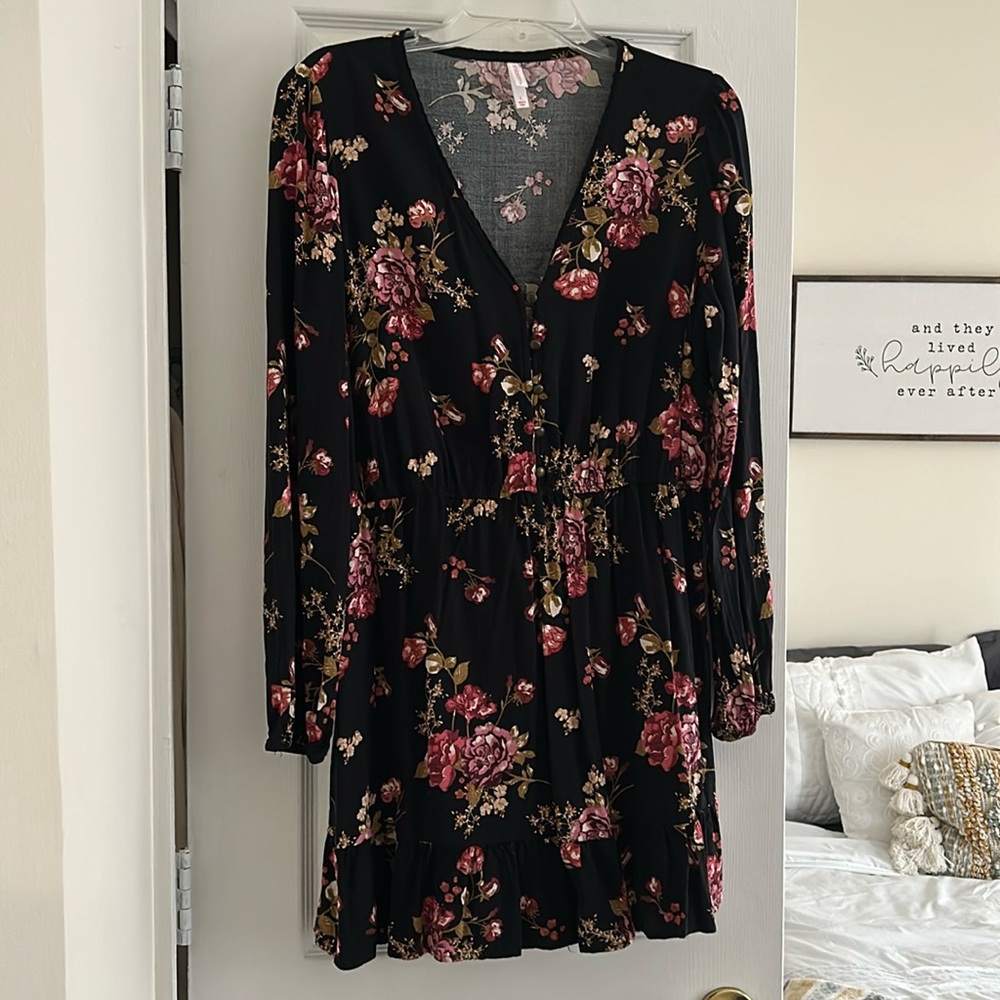 Xhilaration Black Floral Dress Size L